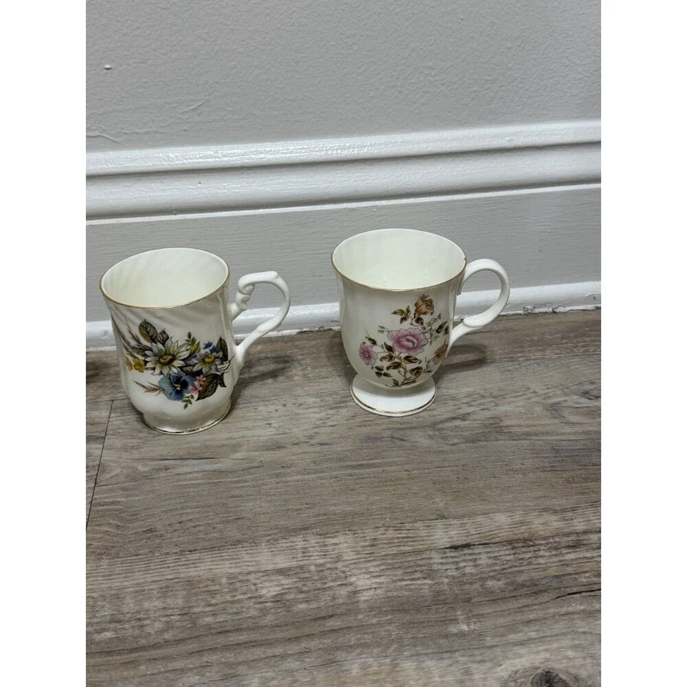 Vintage Set Of 4- Kings Court Coffee Cup Flower Mugs- India Fine Bone China